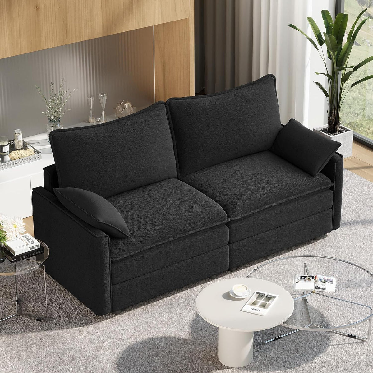 Vesgantti 74" Loveseat Sofa for Living Room, Comfy Cloud Couch Deep Seat Chenille Modern 2 Seater Small Sofa with Armrest Pillow, Easy Assembly for Small Spaces, Black