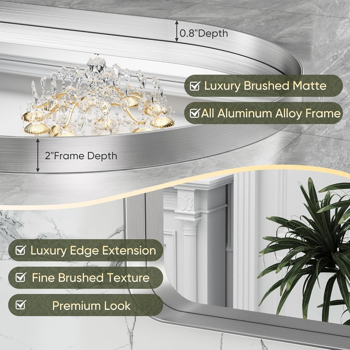 Suidia 22" x 30" Bathroom Mirror, Bathroom Vanity Mirror Metal Framed, Wall-Mounted Mirrors for Bedroom, Living Room, Entryway, Hallway, Silver, Arch Style