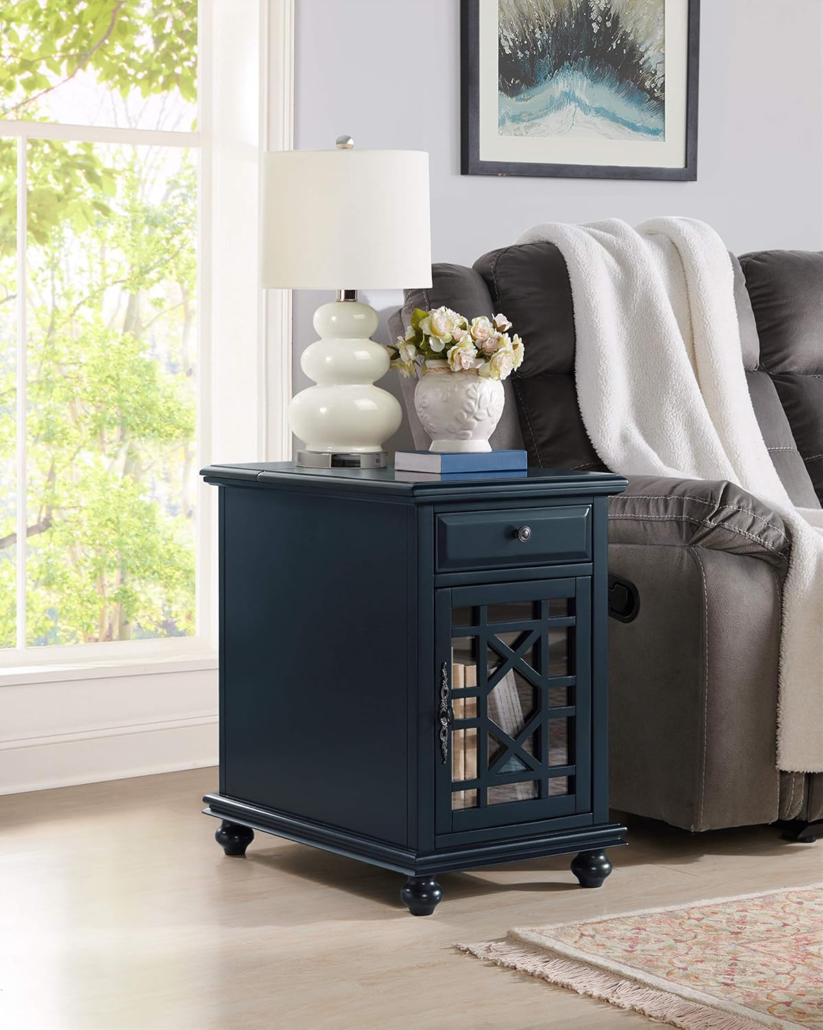 Martin Svensson Home Elegant Chairside End Table with Power, Catalina Blue