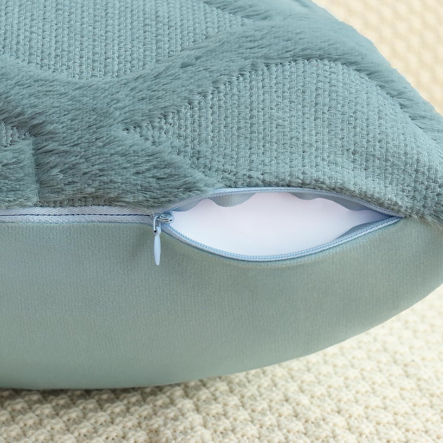 decorUhome Throw Pillow Covers 12x20 Inch Set of 2, Soft Plush Faux Fur Wool Lumbar Aqua Couch Pillow Covers, Decorative Neutral Pillow Cases for Bed Sofa Living Room Home Decor