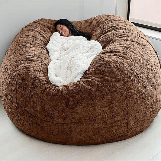 Giant Fur Bean Bag Chair Cover for Kids Adults, (No Filler) Living Room Furniture Big Round Soft Fluffy Faux Fur Beanbag Lazy Sofa Bed Cover (Dark Khaki, 6FT)