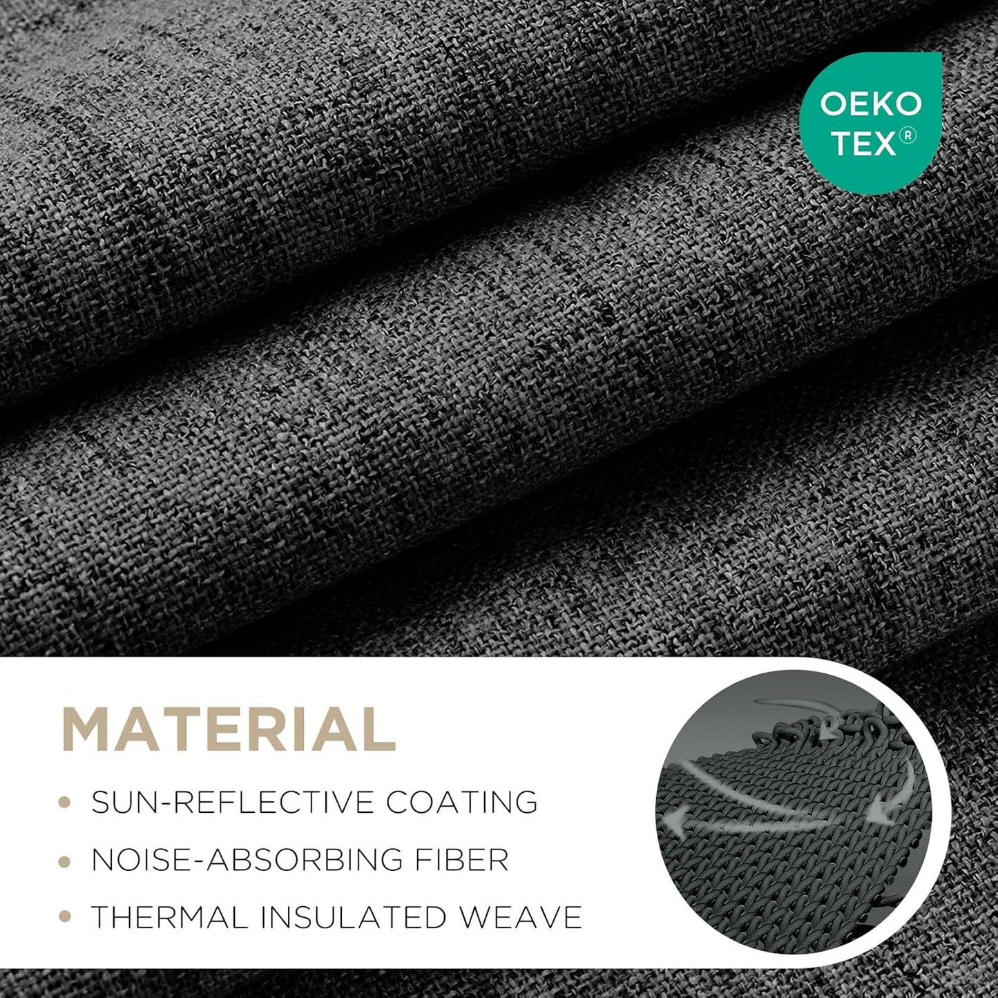 Joydeco 100% Blackout Curtains for Bedroom - Natural Linen Curtains 52"W x 63"L Long, Thermal Insulated 2 Panels Black Light Blocking Drapes, Rod Pocket & Back Tabs, Darkening Privacy for Living Room