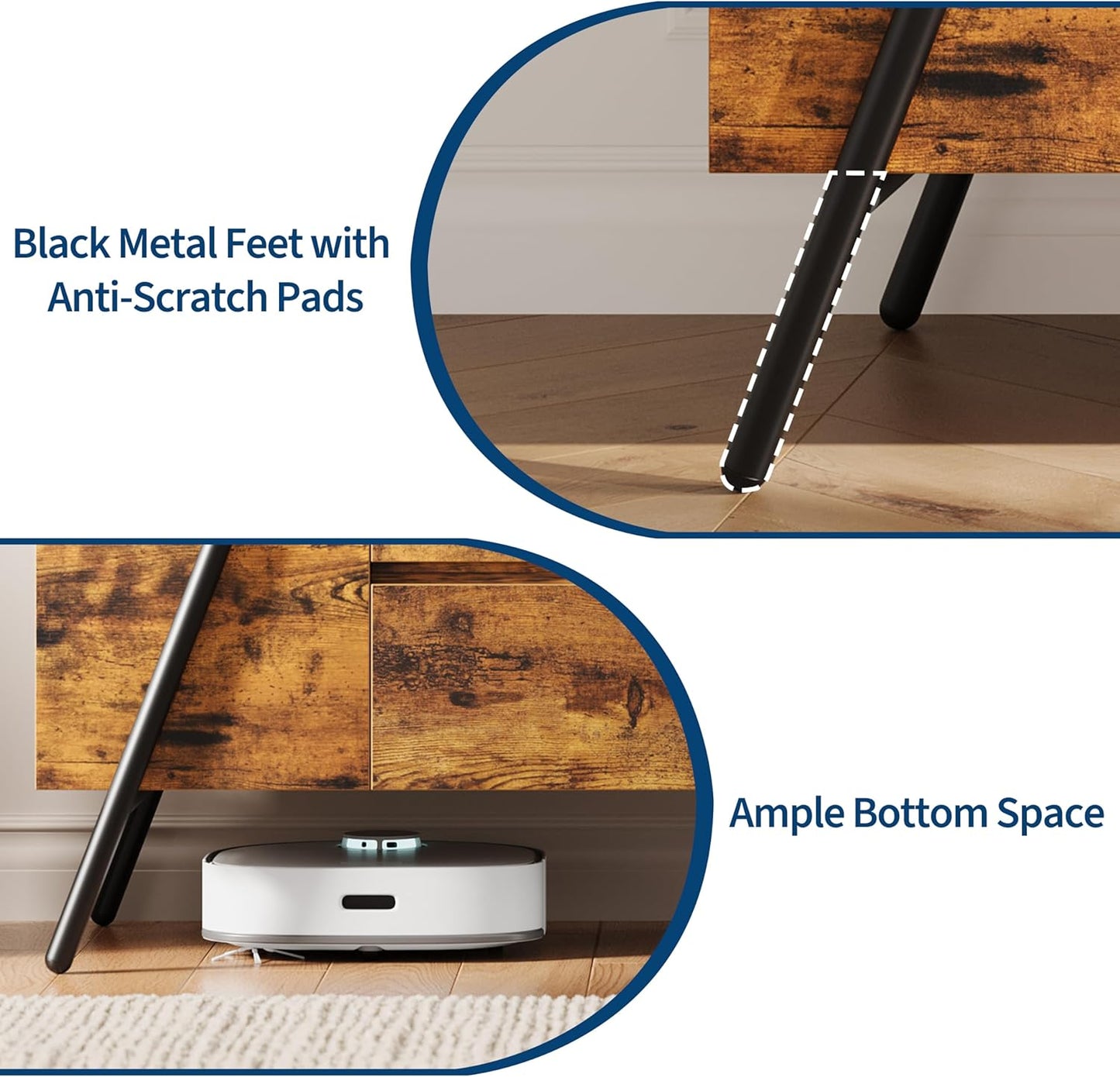 GarveeHome 55" Modern TV Stand with 2 Drawers, Adjustable Shelves, U-Shaped Metal Legs, Farmhouse Entertainment Center, Wooden TV Console for Living Room, Bedroom, Amber Oak