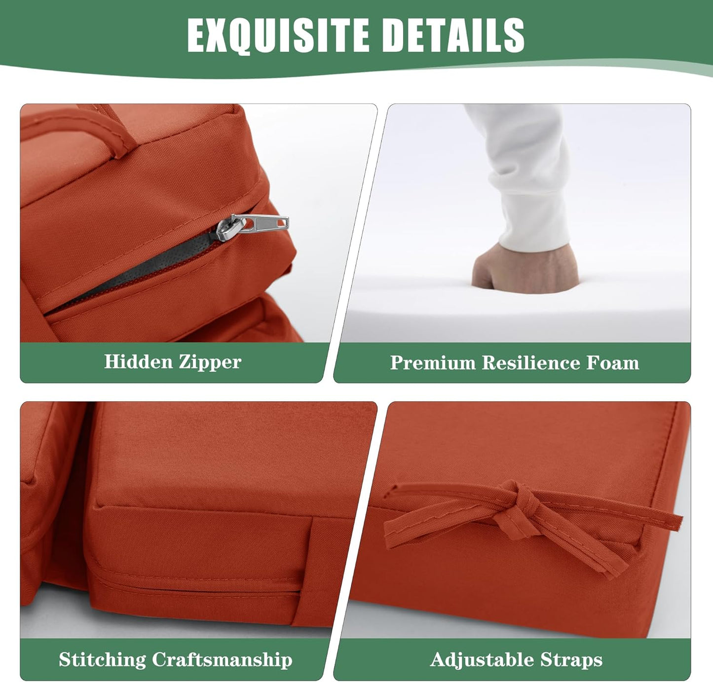 Chaise Lounge Cushions Outdoor Set of 2 - Waterproof and Fade Resistant Sun Lounger Replacement Cushions - Patio Lounger Pads with Removable Cover for Pool, Deck, 80 x 26 x 3 Inch, Rust