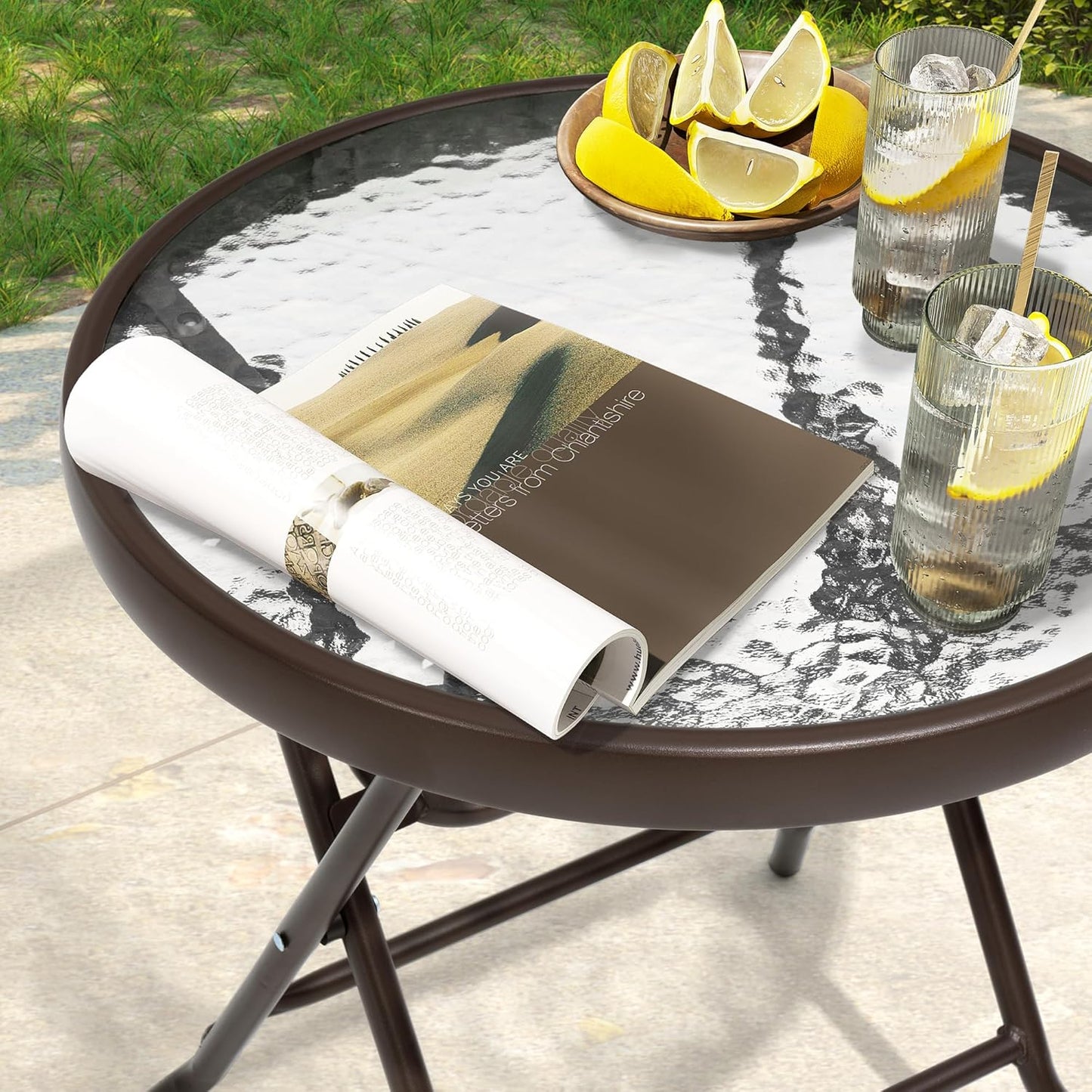 2 Pieces Outdoor Side Table - Small Patio End Table All Weather, Patio Furniture Sets and Outside Furniture for Pool, Balcony, Deck, Porch, Brown