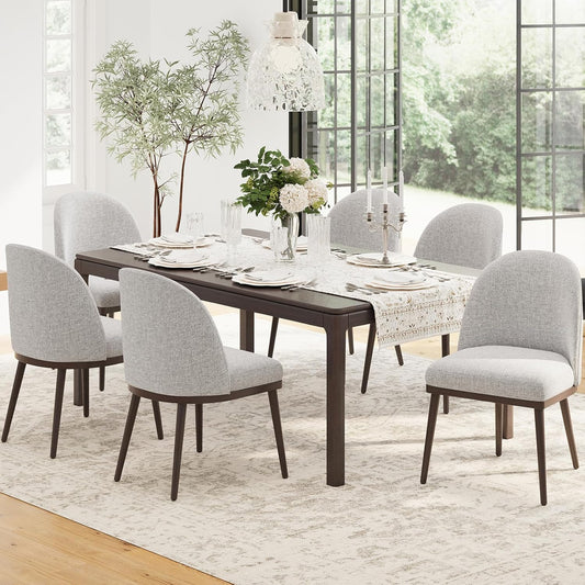 COLAMY Upholstered Dining Chairs Set of 6, Large Dining Room Kitchen Chairs with High Back and Deep Seat, Modern Fabric Dinner Chairs with Wood Legs, Light Grey