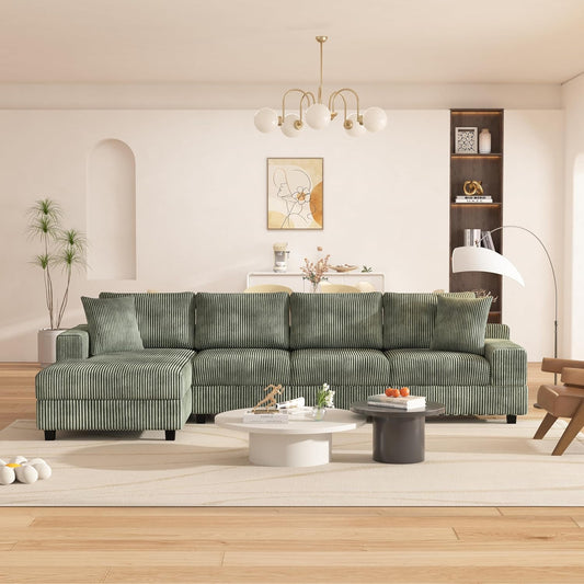 Eafurn 132.68" Oversized L Shaped Modular Sectional Sofa Couch with Reversible Chaise Lounge Daybed, Modern Corduroy Upholstered Corner Lounge Couch with Thick Cushions and Headrest