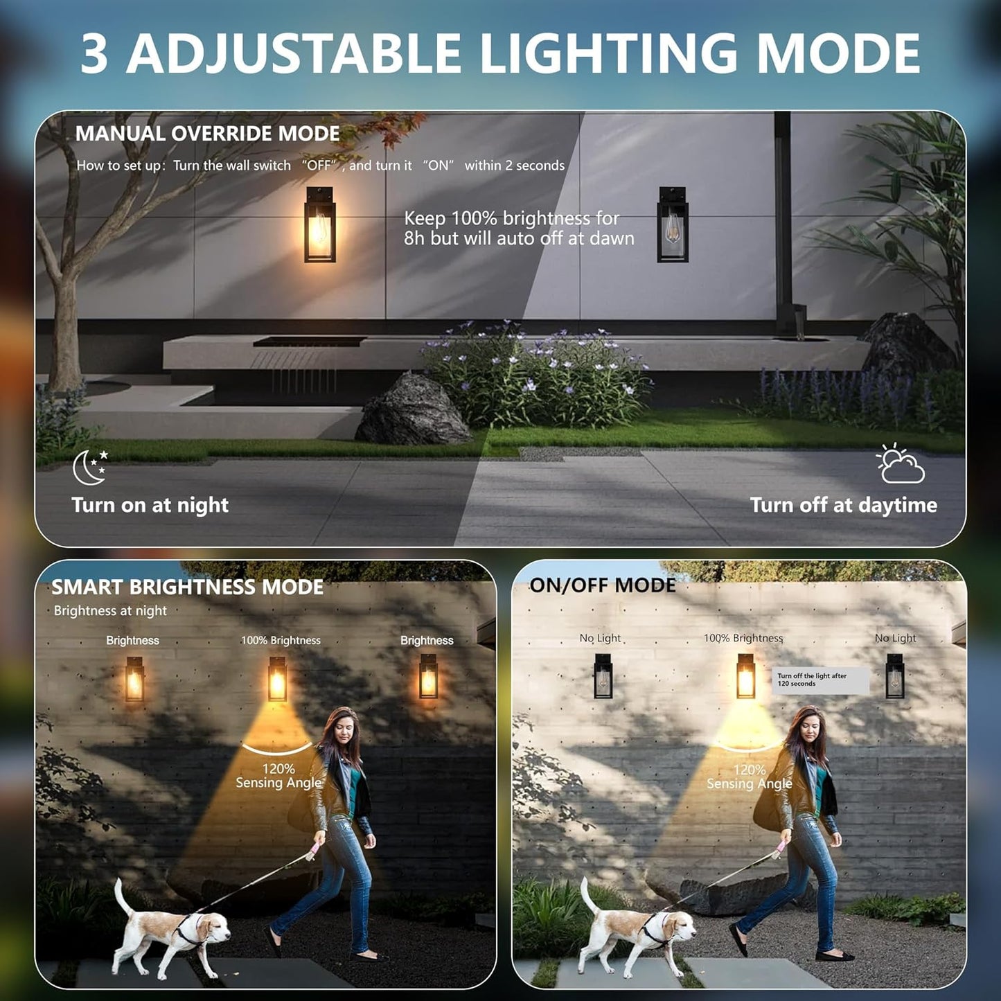 Dawn to Dusk Outdoor Sensor Motion Sensor Light Fixture Waterproof Porch Lights Anti-Rust Exterior Wall Mount Light Outdoor Wall Lantern for Patio Front Door Garage - 2 Pack