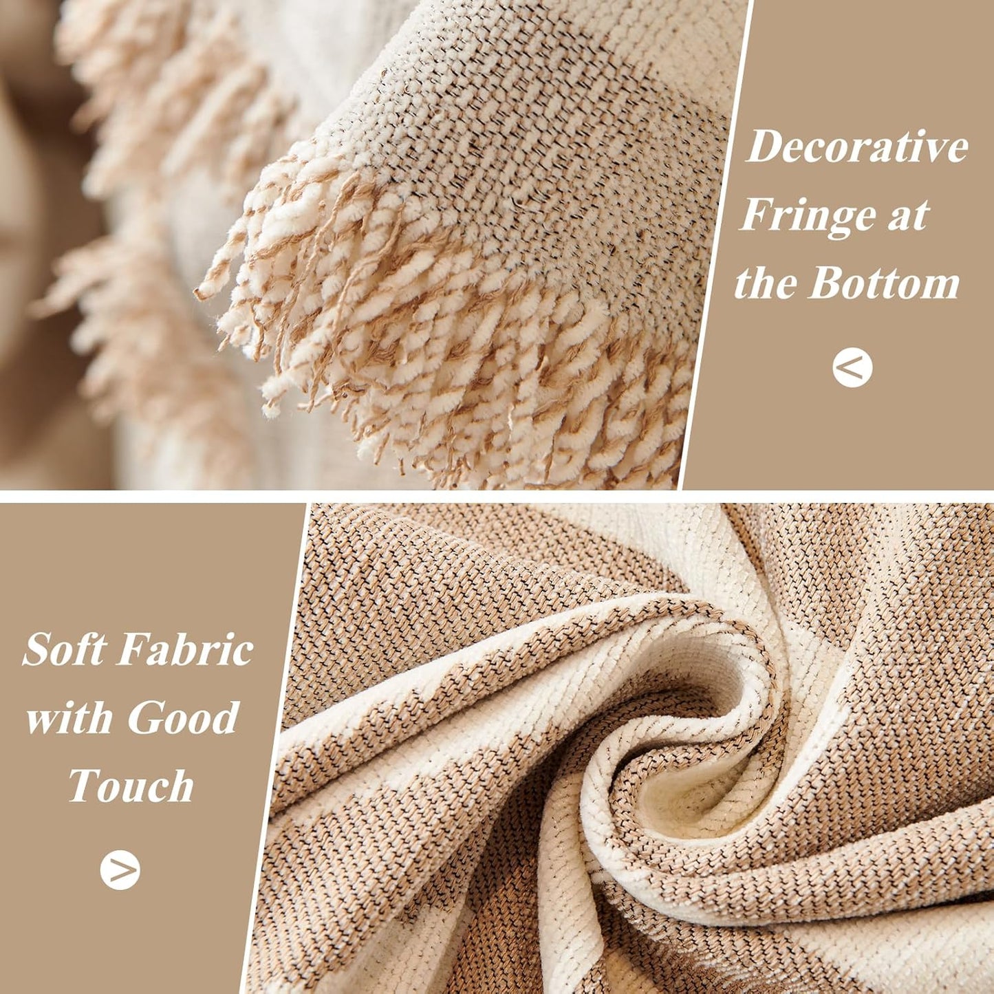 STACYPIK Khaki Beige Sofa Cover for Dogs Cats Boho Couch Cover for 3 Cushion Couch Soft Plaid Triangle Couch Cover Reversible Furniture Protector Loveseat Cover Non Slip Sectional Couch Cover-91X118IN