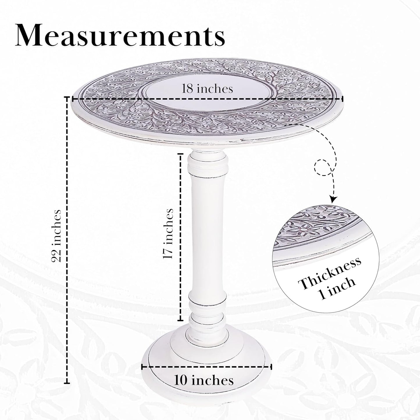 The Wooden Town Antique White Round Coffee Table – 18x22 Wood Accent Side Table for Living Room, End Table for Books & Plants, Small Altar Table