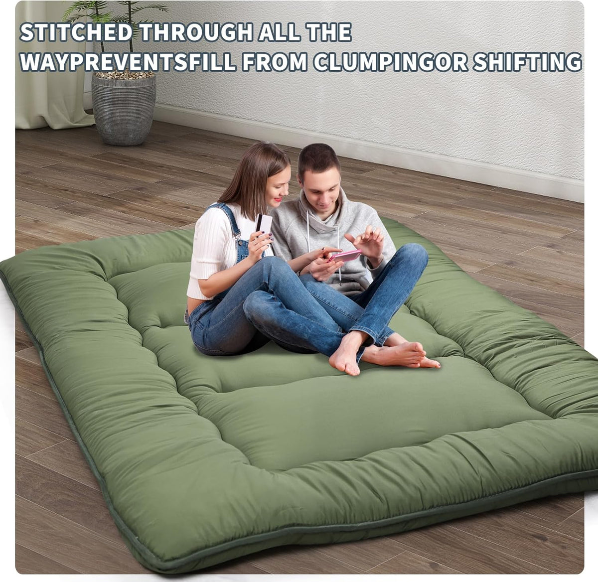 Japanese Floor Mattress,4" Thicken Japanese Floor Sleeping Pad Foldable,Futon Mattress Suitable for Camping and Guest Room (Green, Twin (80" x 36"))