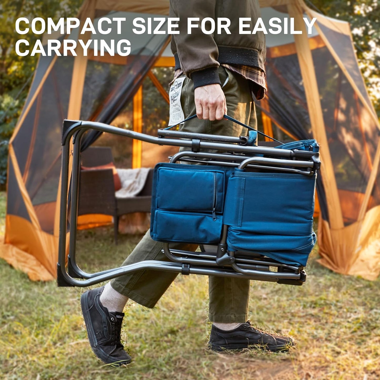 EVER ADVANCED Portable 30.7" Seat Height Tall Folding Chair Directors Chair High Foldable Bar Stool with Side Table for Makeup Artist, Camping, Sports Event, Craft Show, Supports 350LBS Blue Grey