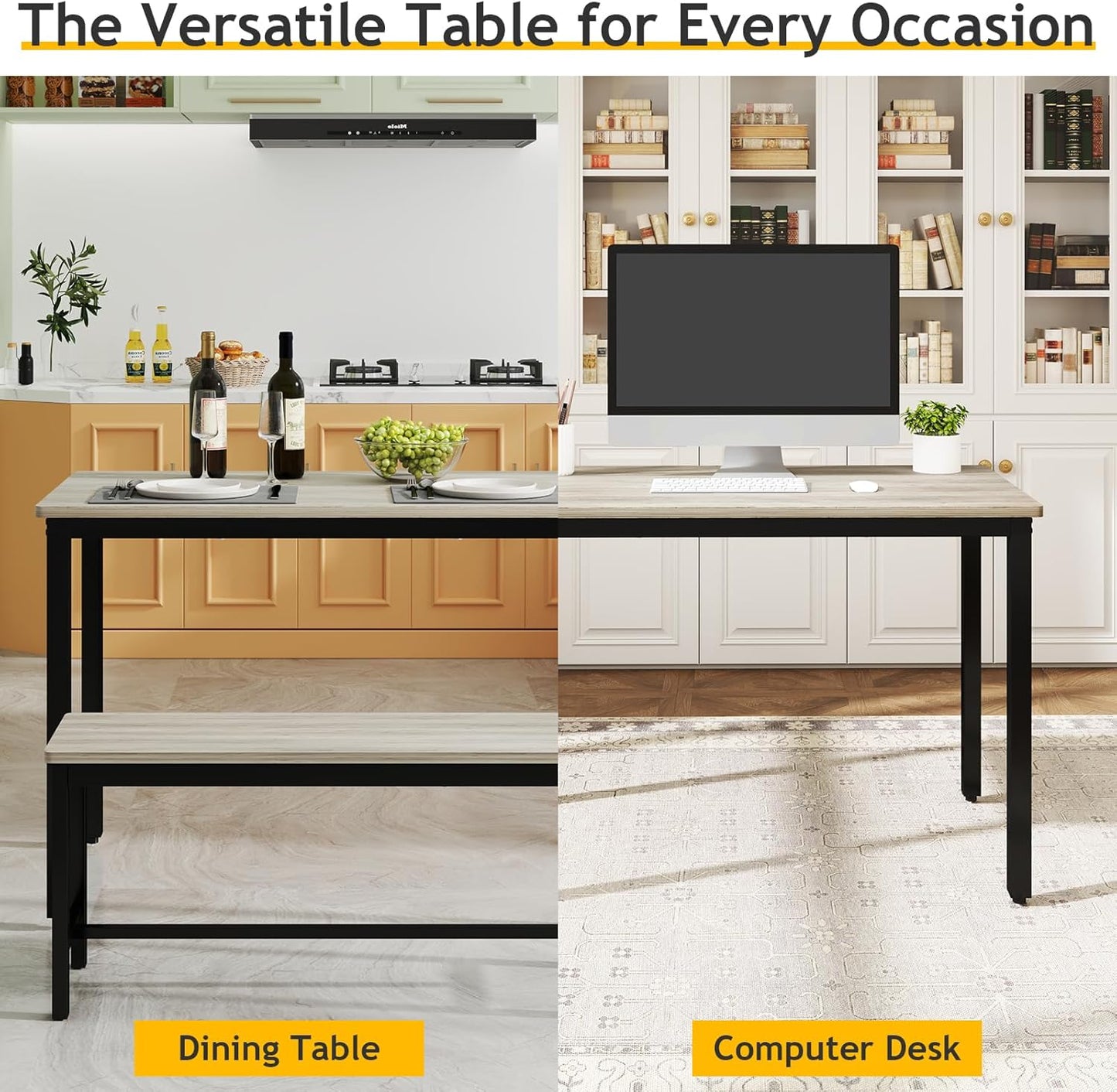 Rovibek Dining Table Set for 4 with 2 Benches – Space-Saving Kitchen Table Set for Kitchen & Dining Room, Grey
