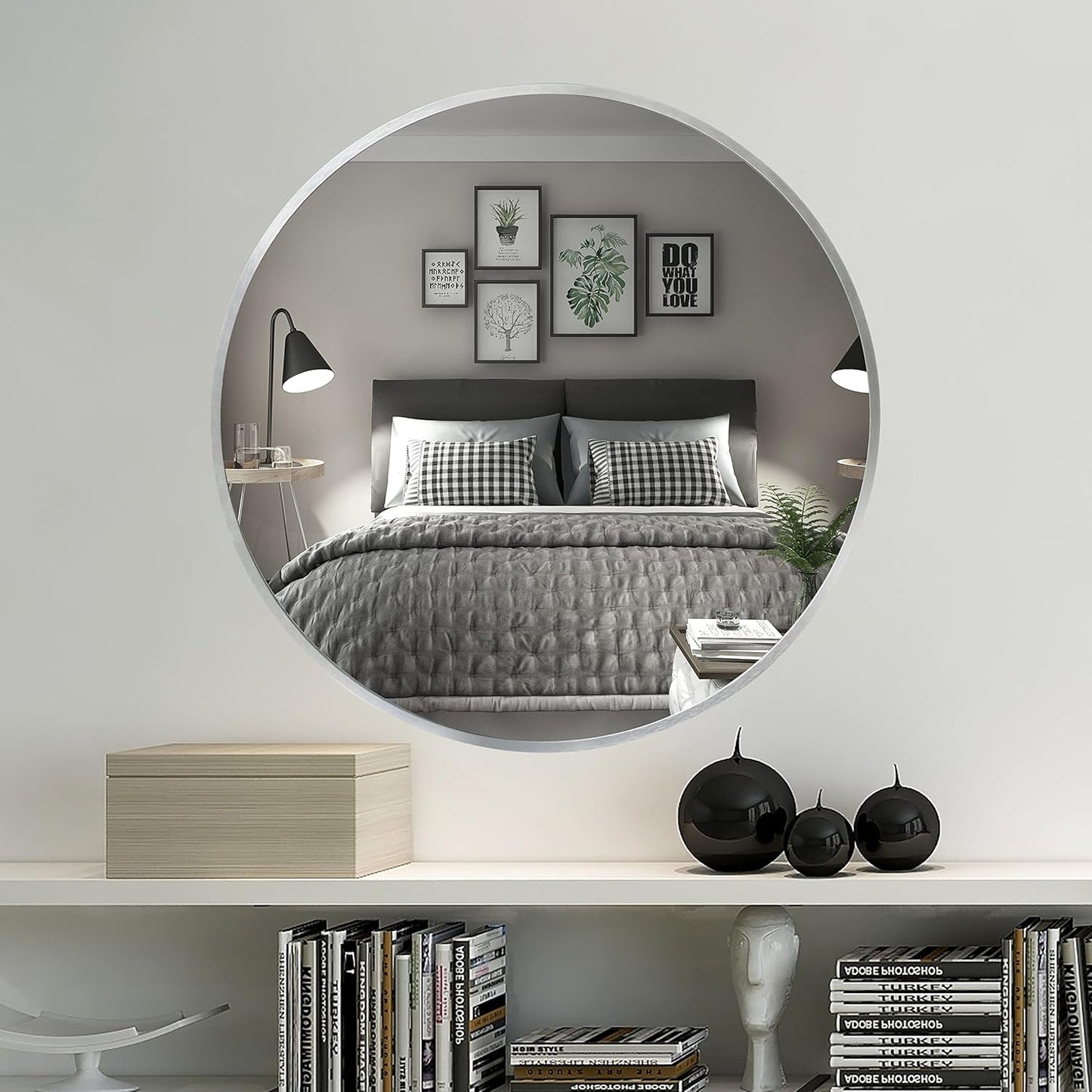 FrameWorks 28" Deluxe Contemporary Silver Circular Aluminum Mirror