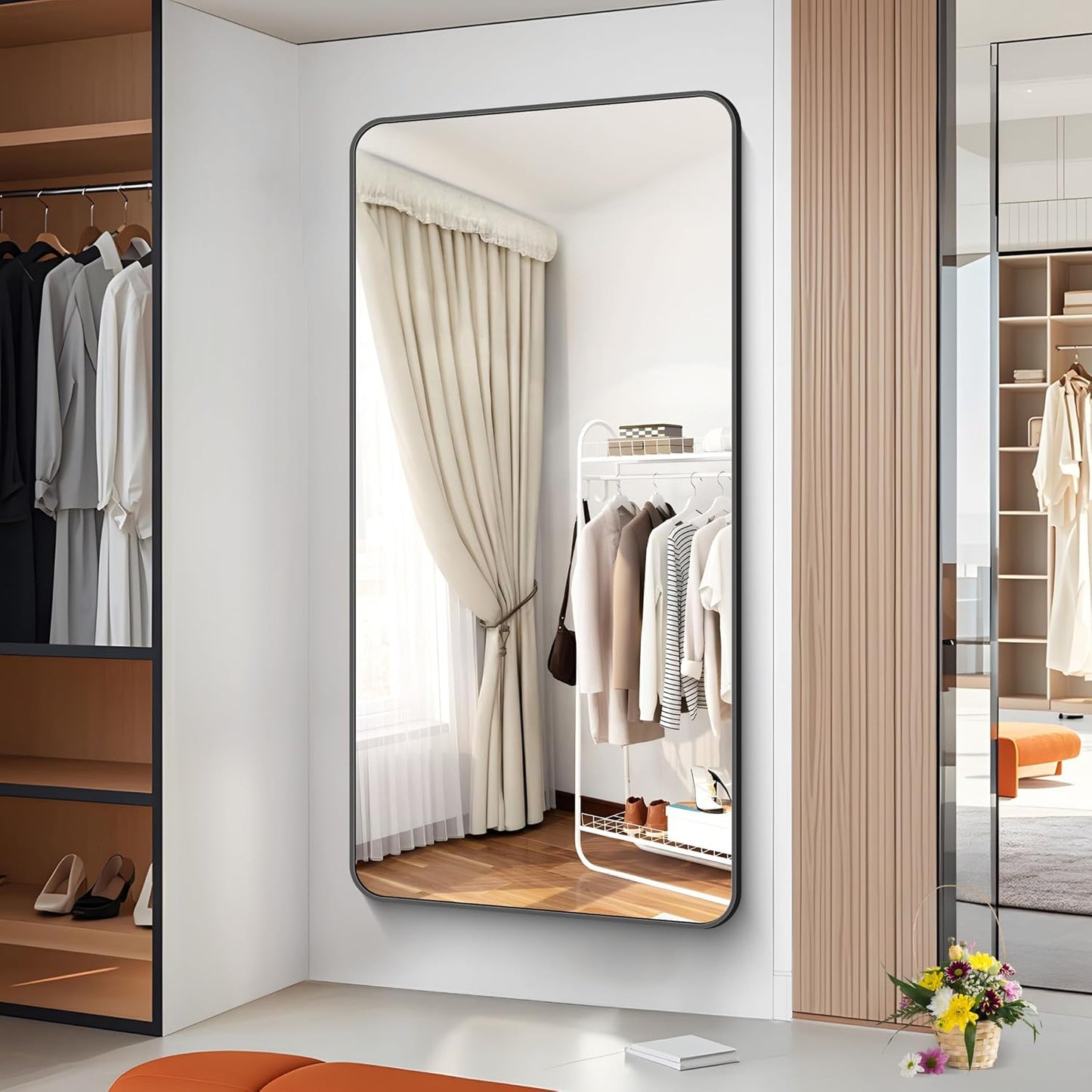 BONEWEI 72x36 inch Large Bathroom Mirror,Black Rectangle Mirror,Wall Mounted Bathroom Frame Vanity Mirror with Round Corner for Bedroom Living Room,Entryway Hangs Horizontal or Vertical