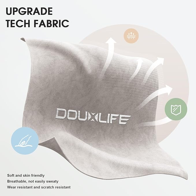 Gaming Chair, Fabric Computer Office Chair with Massage, Ergonomic Chair with Footrest Lumbar Support, Pocket Spring Widened Cushion Metal Legs 350LBS Beige