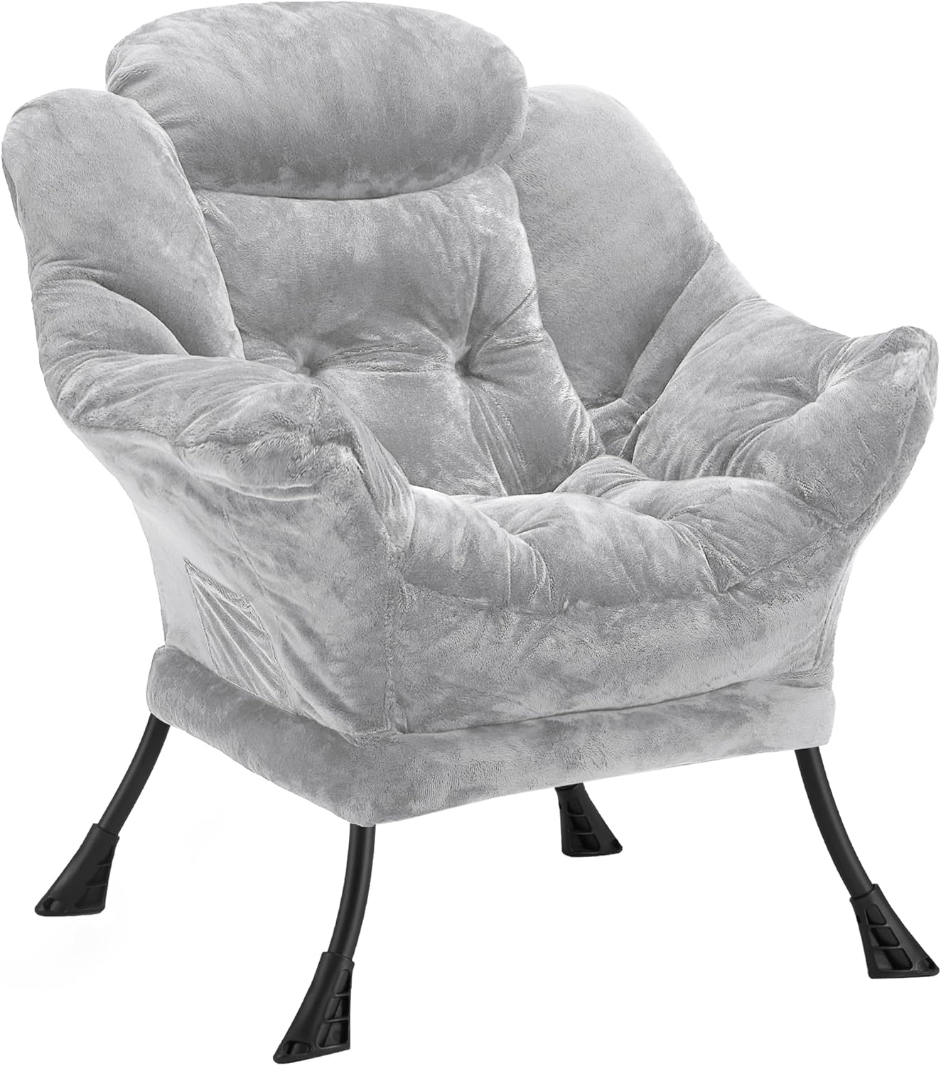 Fabric Lazy Chair for Adults, Oversized Upholstered Sofa Chair, Plush Comfy Lounge Chair with Large Side Storage Pocket, Thick Padded Reading Chair for Living Room, Bedroom, Dorm, Light Gray