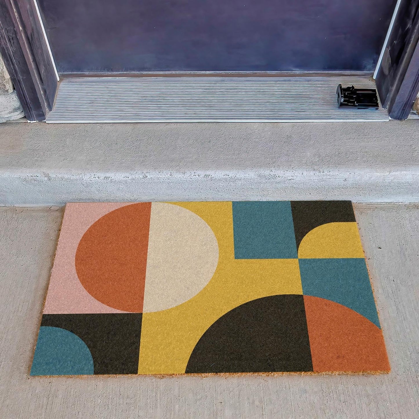 Funny Coir Doormat Simple Modern Abstract Geometric Front Door Mat Entryway Outdoor Mat with Heavy Duty Front Porch Welcome Mats Entry Natural Coconut Brown Mat Novelty Gift Doormat 23.7 x 15.7 inch