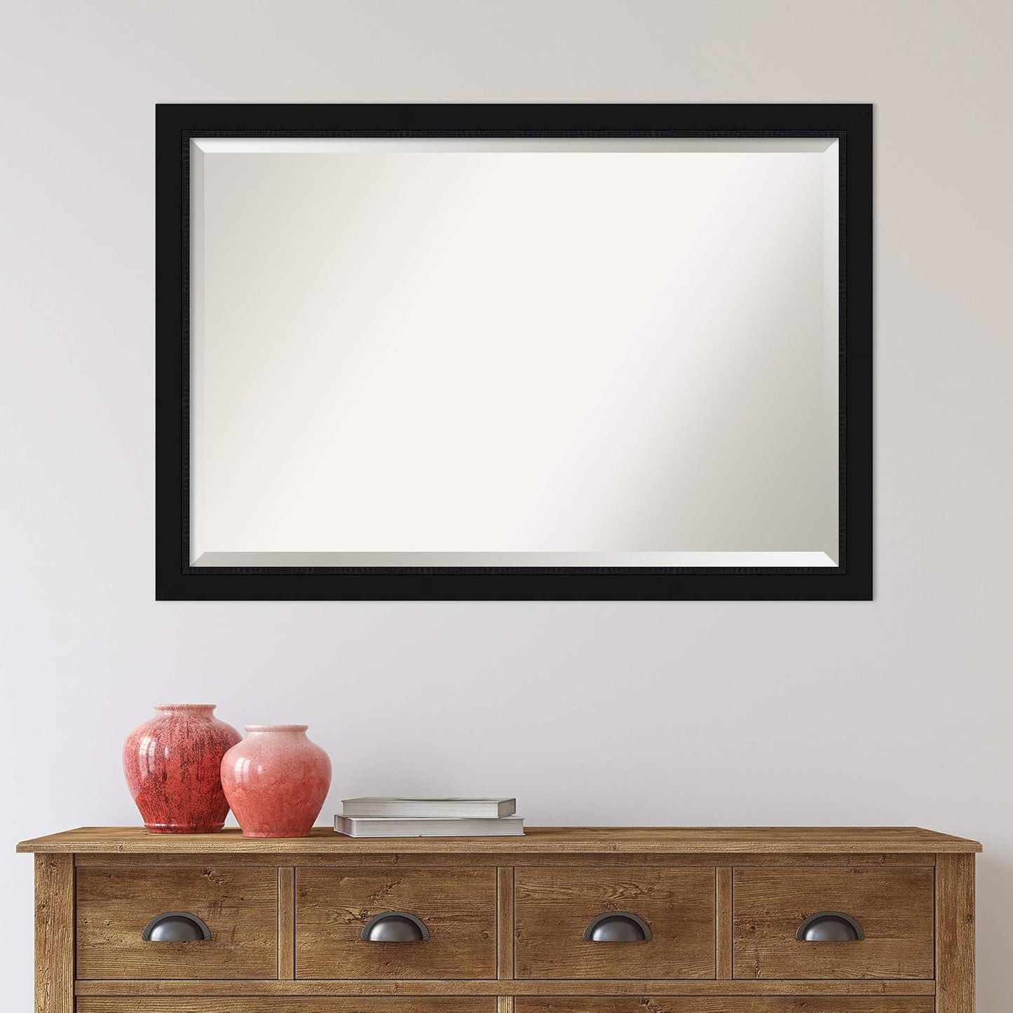 Amanti Art Black Bathroom Mirror for Over Sink, 27x39 Avon Black Rectangle Vanity Mirror, Large Casual Frame, Hangs Horizonally and Vertically, Bathroom Wall Decor, Beveled Edge