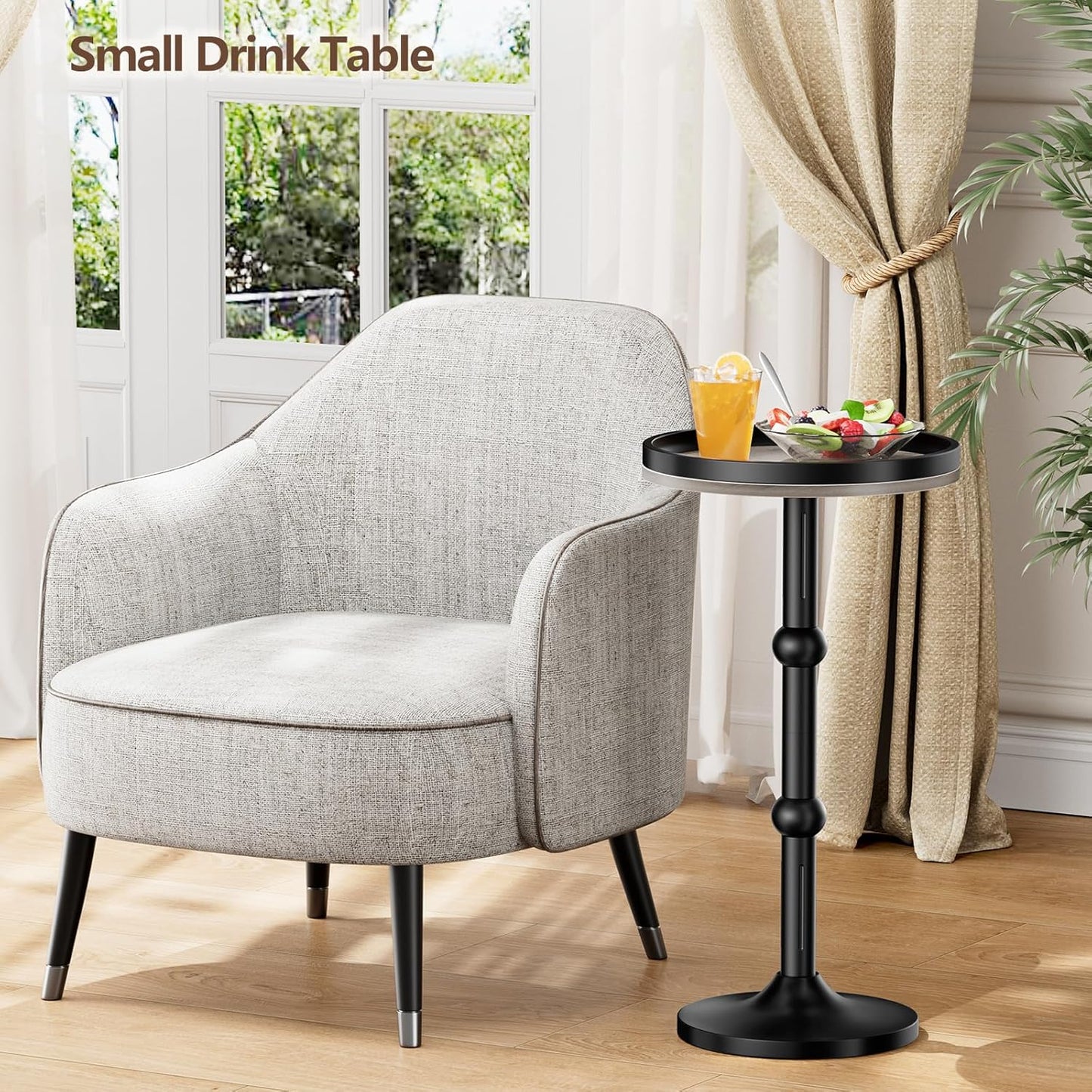 Small Round Side Table, Coffee Drink Table for Small Spaces, Modern Night Stand with Metal Leg, Weighted Iron Base Pedestal Round End Tables for Living Room, Bedroom, Narrow Corners,Sofa Couch