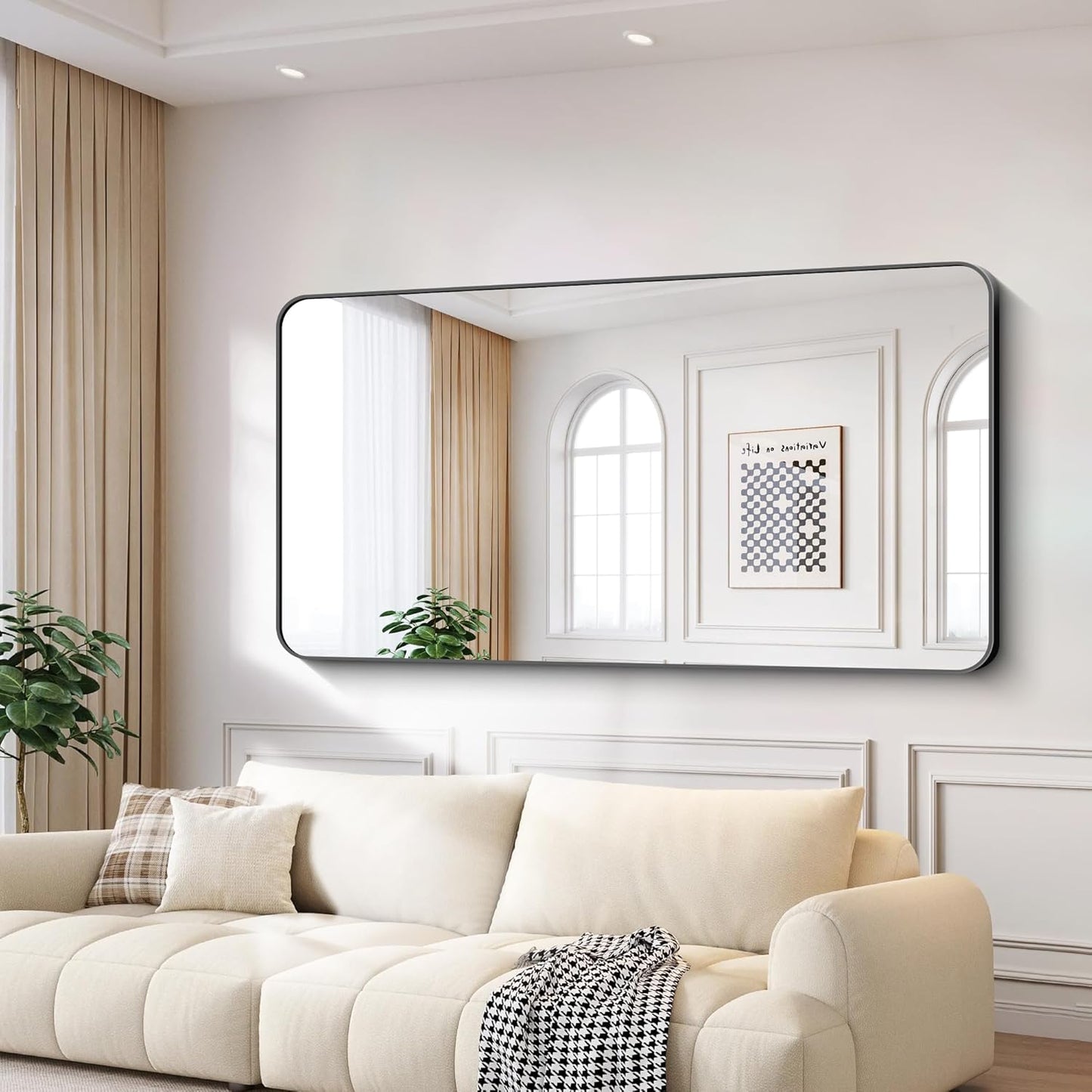 FORBATH Large Bathroom Mirror 72x36 Inches, Black Oversized Wall Mirror for 2 Sinks Aluminum Frame Full Length Rounded Corner Morndern Mirror for Bathroom Bedroom Entryway Living Room