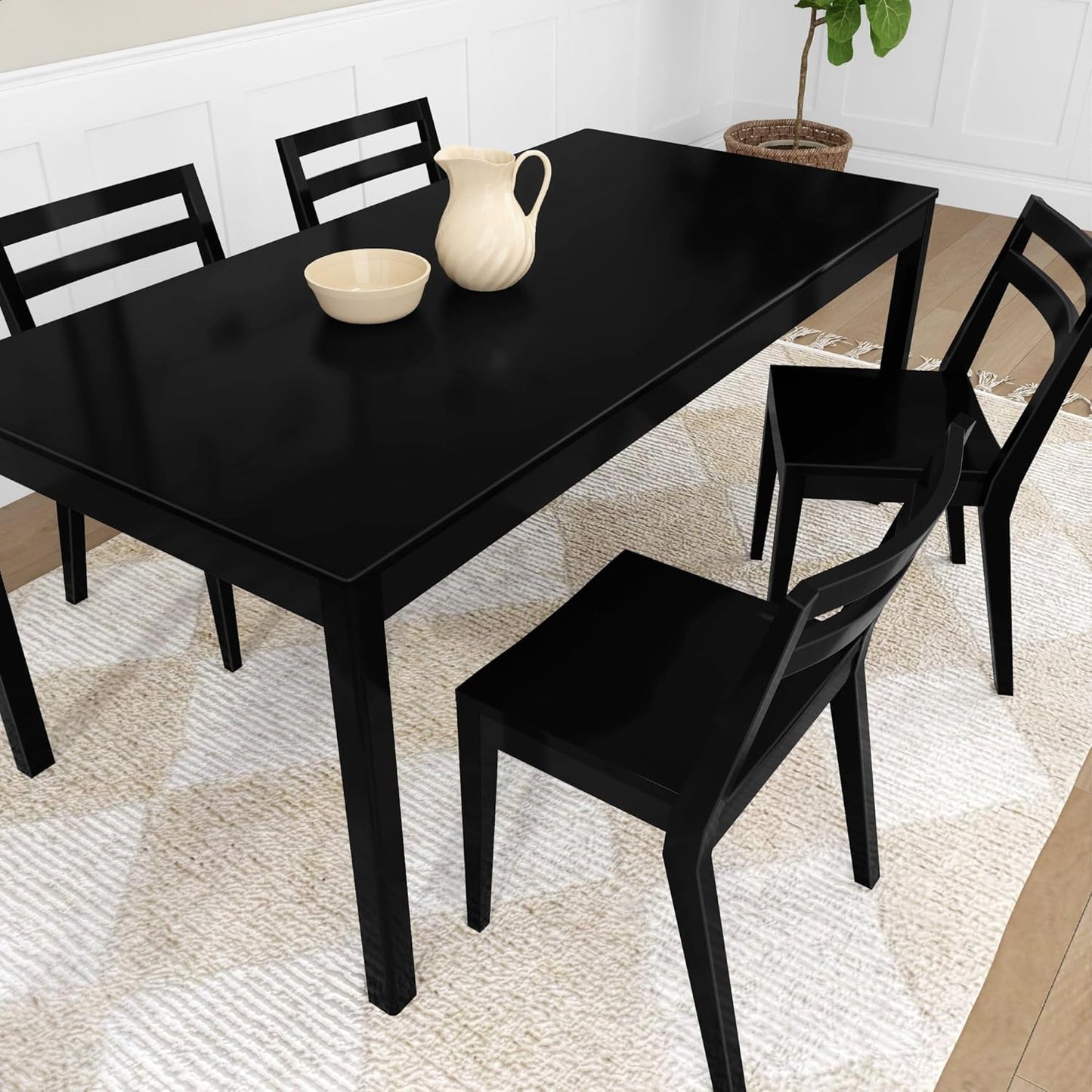 Grain & Grove Davie Dining Room Chairs Set of 2, Solid Wood Modern Kitchen Chair for Living Room, Kitchen, Black