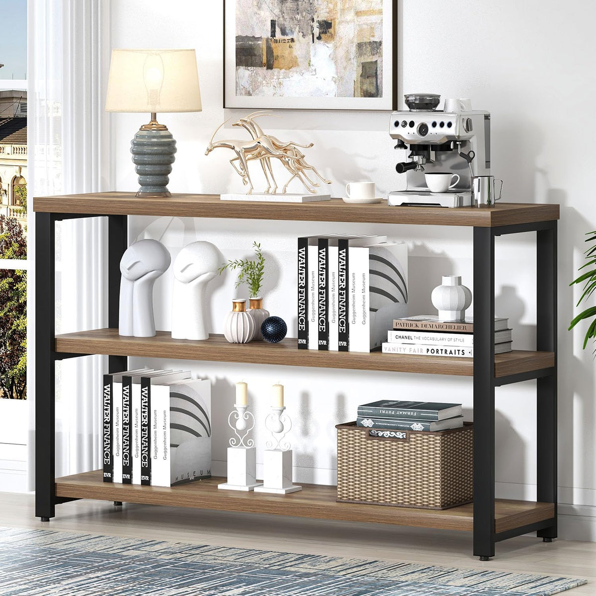 EXCEFUR Modern Sofa Table Behind Couch, Console Table with 3 Tier Shelves, Foyer Tables for Living Room Entryway Hallway, Rustic Oak