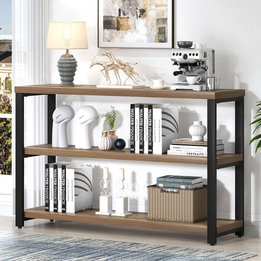 EXCEFUR Modern Sofa Table Behind Couch, Console Table with 3 Tier Shelves, Foyer Tables for Living Room Entryway Hallway, Rustic Oak