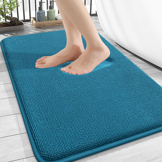 OLANLY Thick Memory Foam Bath Mat Rug 30x20, Extra Soft Absorbent Bathroom Rug, Quick Dry Bath Mat, Non-Slip, Machine Washable Carpet for Bathroom, Tub and Shower, Home Decor Accessories, Peacock Blue