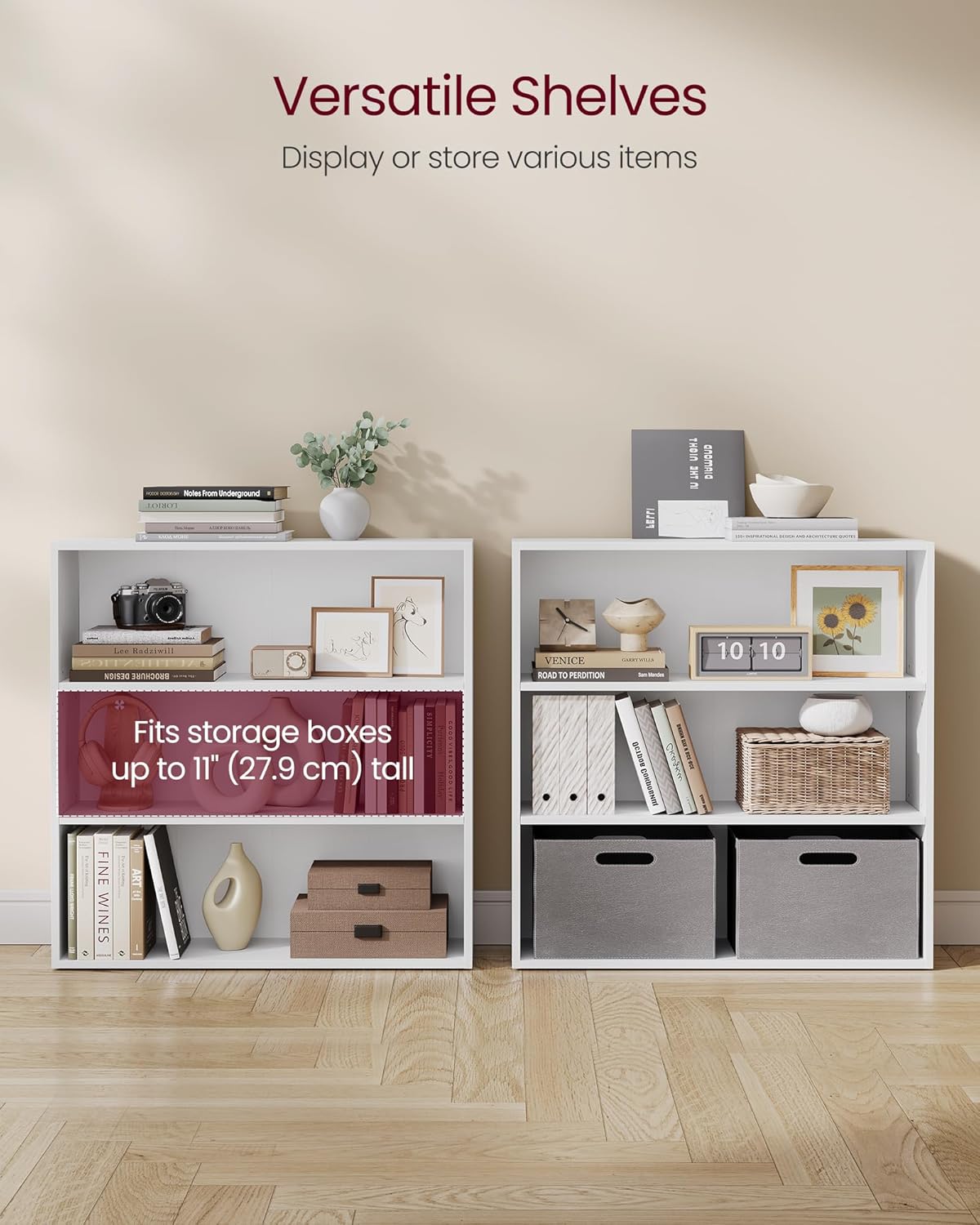 VASAGLE Custos Collection - Bookshelf, 3-Tier Bookcase, Book Shelf, Open Storage Shelf, 9.4 x 31.5 x 32 Inches, for Living Room, Home Office, Dinning Room, Cloud White ULBC173T14