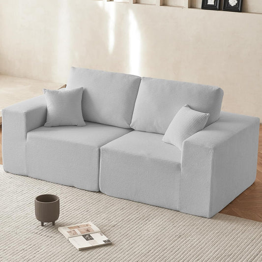 INGEROOM 79" Cloud Couch, Loveseat Sofa with Deep Seat, Modern Plush Corduroy Small Couch for Living Room Bedroom（Gray）