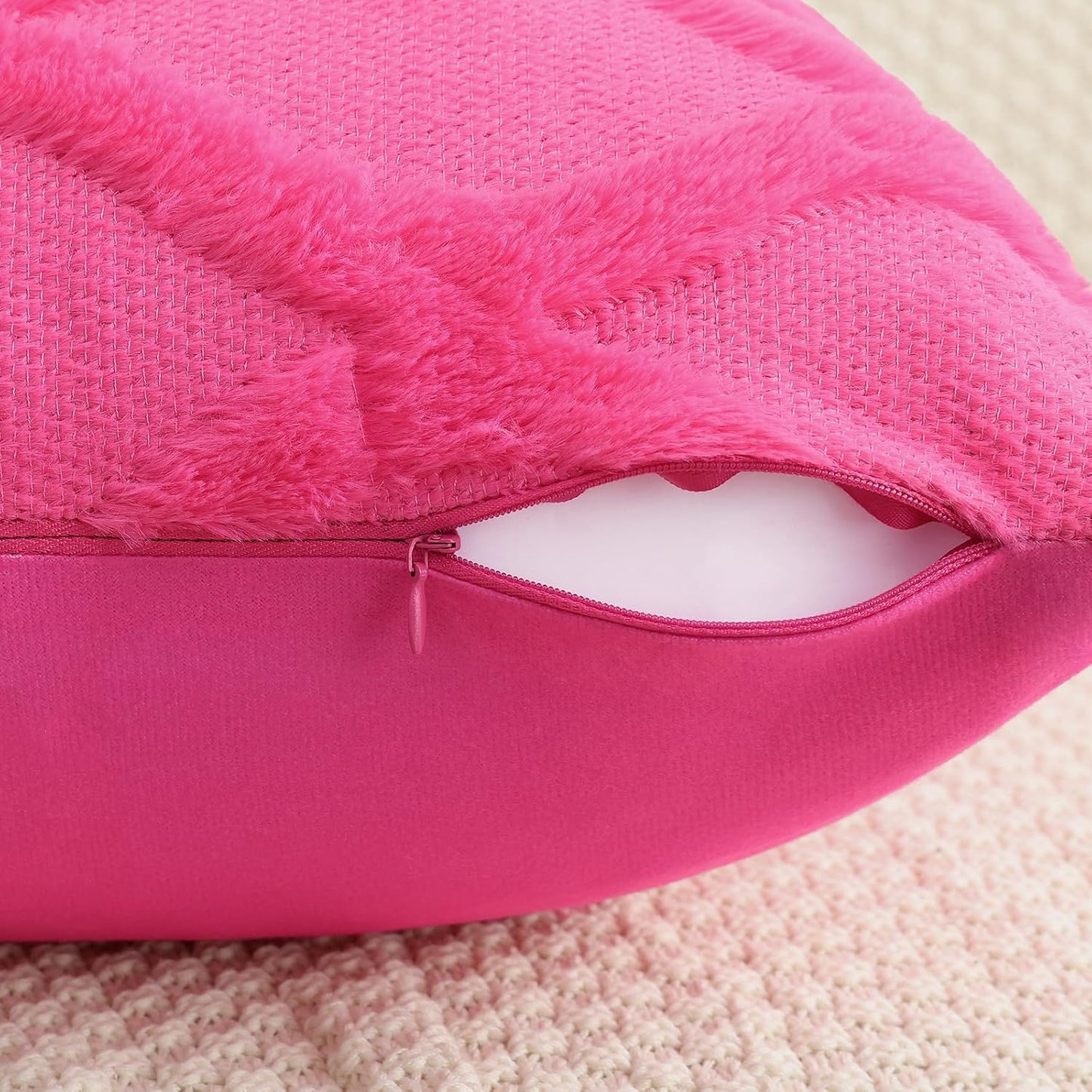 decorUhome Throw Pillow Covers 24x24 Inch Set of 2, Soft Plush Faux Fur Wool Hot Pink Couch Pillow Covers, Decorative Neutral Pillow Cases for Bed Sofa Living Room Home Decor