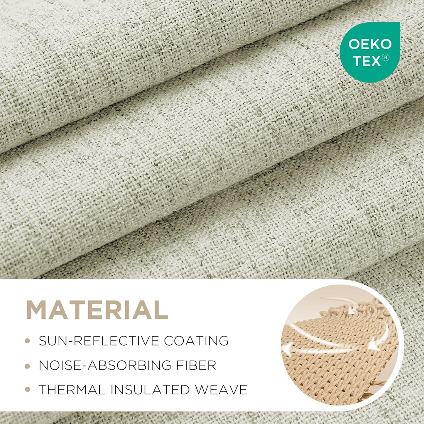 Joydeco 100% Blackout Curtains for Bedroom - Natural Linen Curtains 37" W x 72" L Long, Thermal Insulated 2 Panels Light Beige. Room Darkening Light Blocking Drapes for Living Room