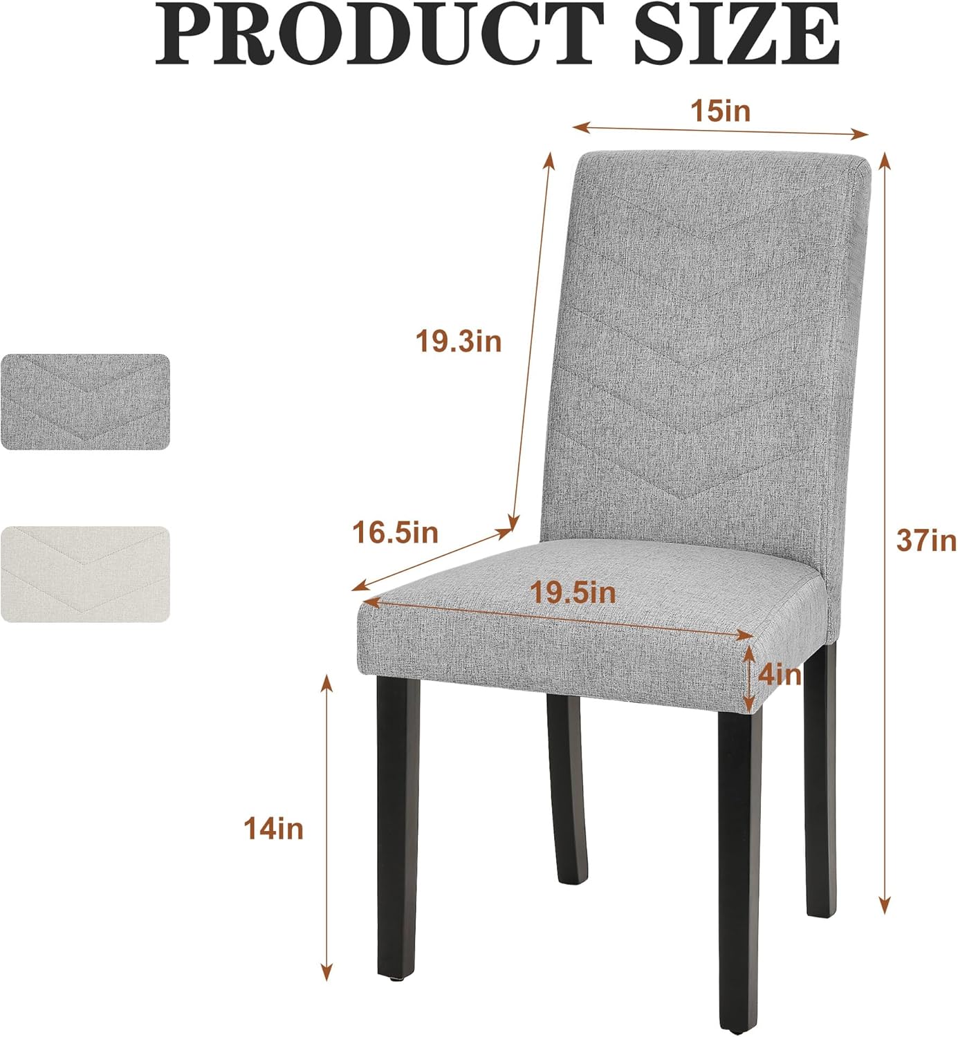 VECELO Upholstered Dining Chairs Set of 4, Fabric Wood Legs High Back for Kitchen Living Room, Light Gray