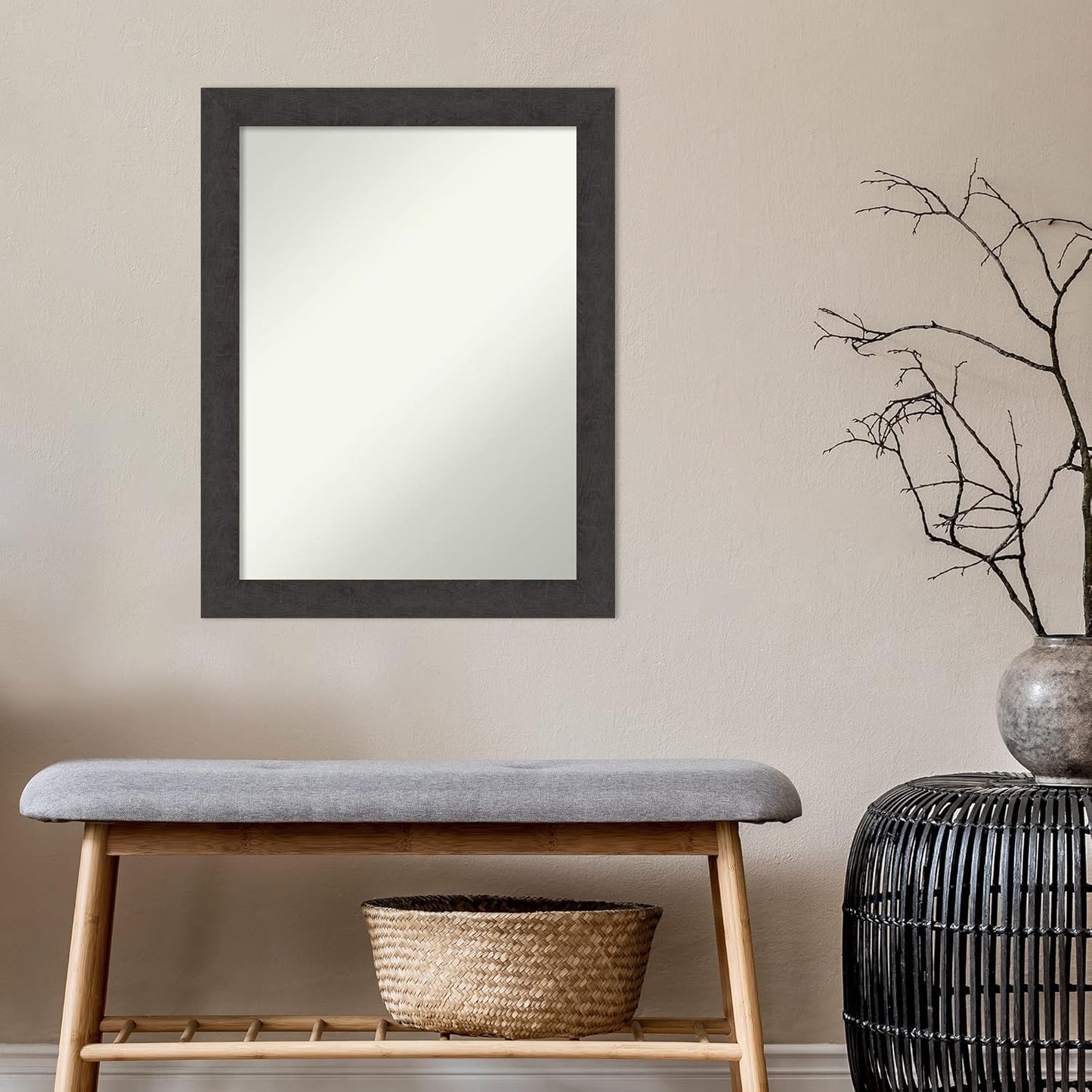 Amanti Art Brown Bathroom Mirror for Over Sink, 30x24 Rustic Plank Espresso Rectangle Vanity Mirror, Medium Country Rustic Frame, Hangs Horizonally and Vertically, Bathroom Wall Decor, Non-Beveled