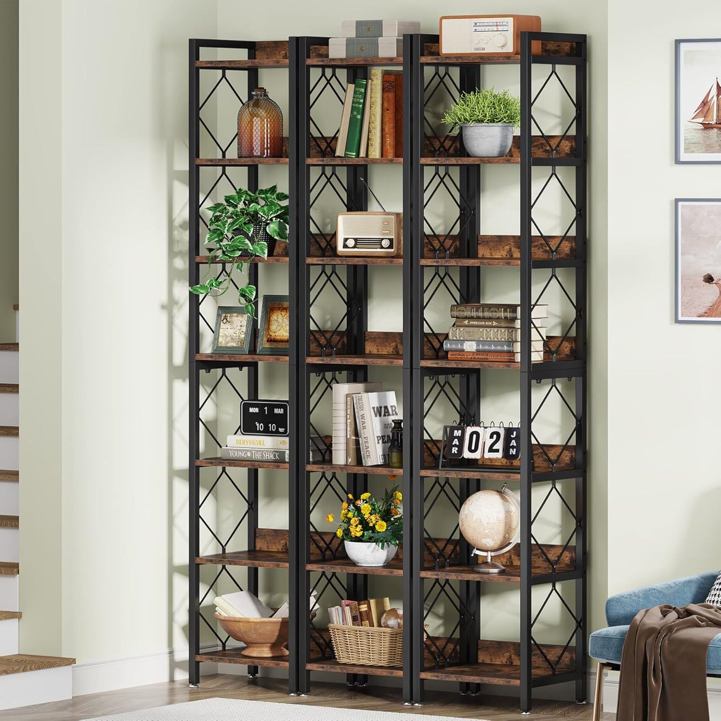 Tribesigns 78.7 Inch Extra Tall Narrow Bookshelf, 7-Tier Skinny Bookcase for Small Spaces, Freestanding Display Shelves, Multifunctional Corner Storage Organizer for Home Office, Rustic Brown