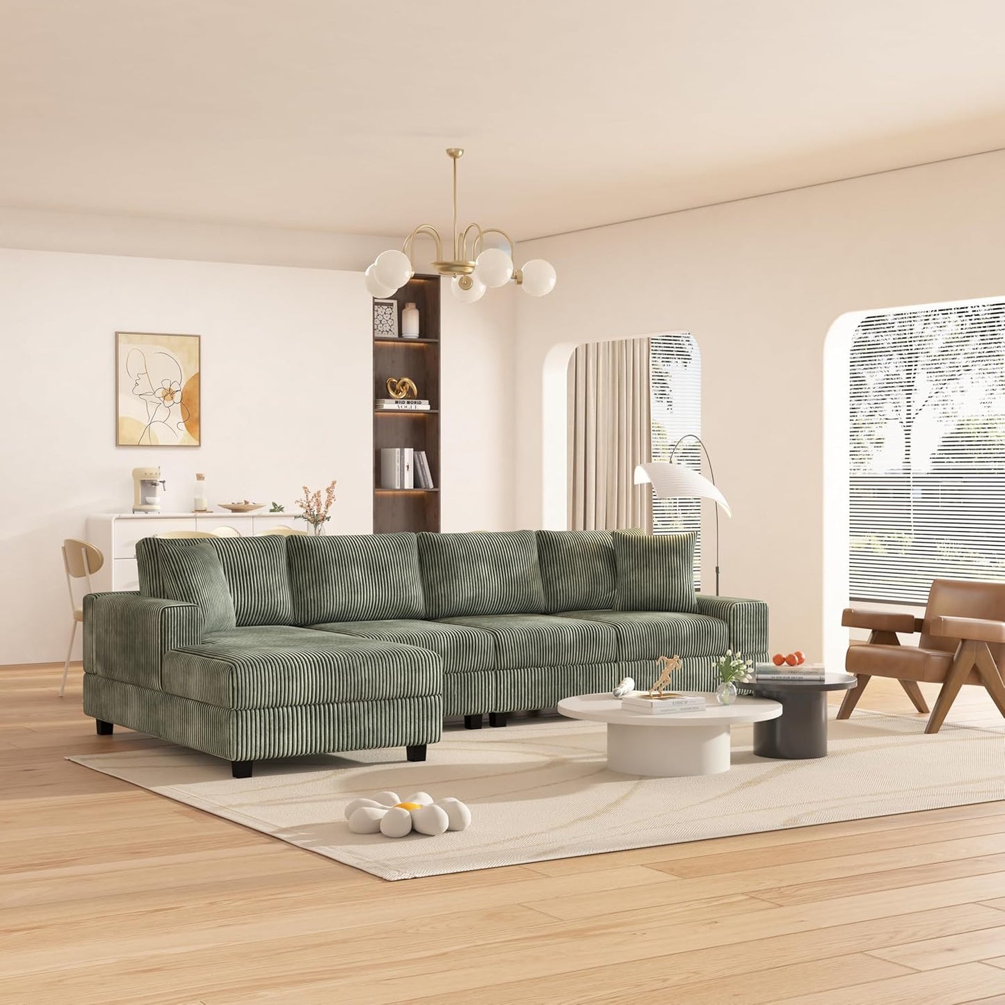 Eafurn 132.68" Oversized L Shaped Modular Sectional Sofa Couch with Reversible Chaise Lounge Daybed, Modern Corduroy Upholstered Corner Lounge Couch with Thick Cushions and Headrest