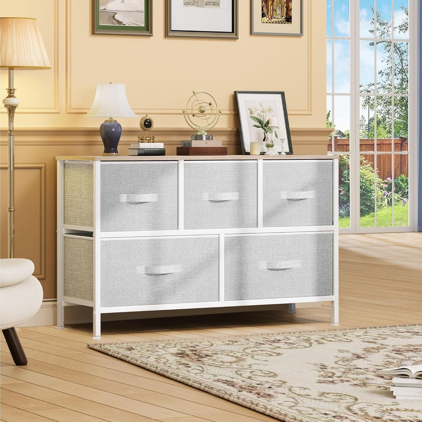 DWVO 5 Dresser for Bedroom, Storage Dresser with 5 Drawers, Wide Storage Tower, Chest of Drawers for Closet, Living Room