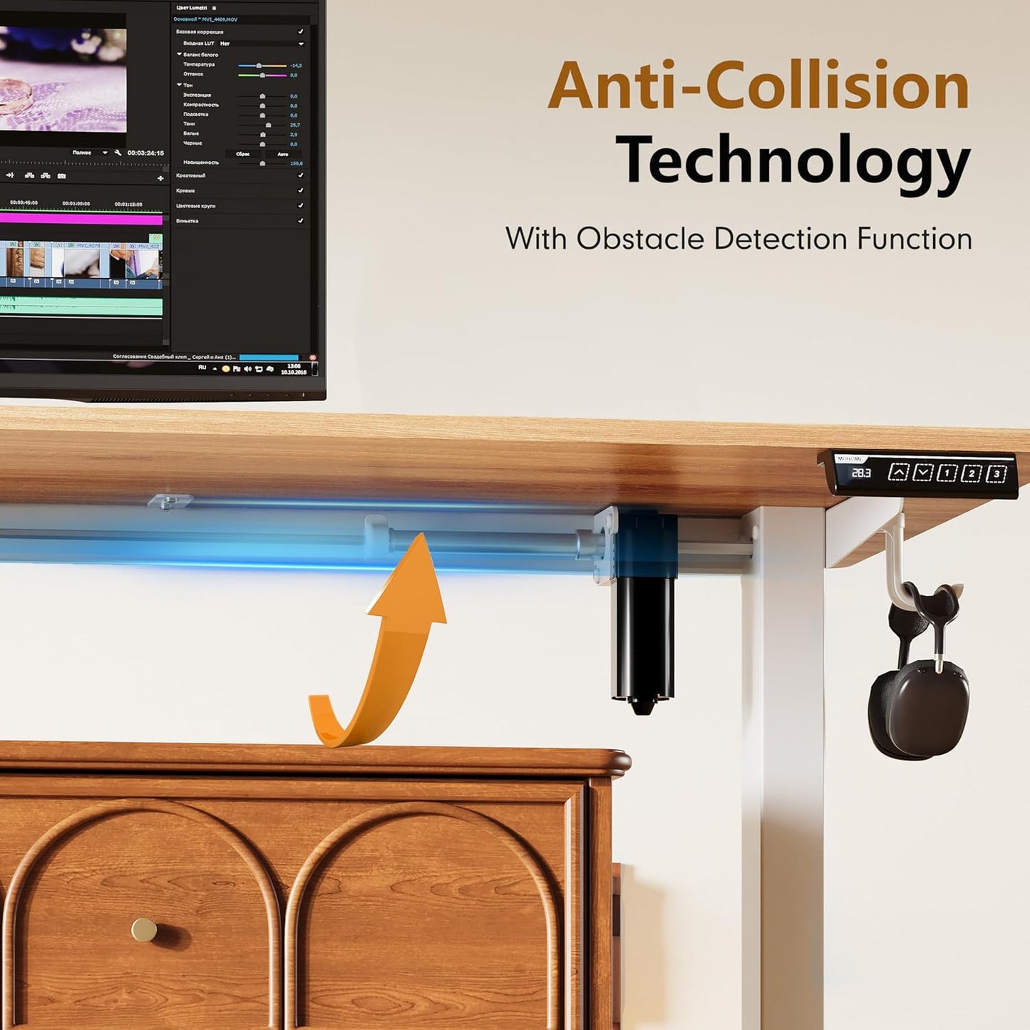 Monomi Electric Standing Desk, 47.2 inches Height Adjustable Desk, Ergonomic Computer Home Office Sit Stand Up Desk with Memory Preset Controller (Light Vintage Brown)