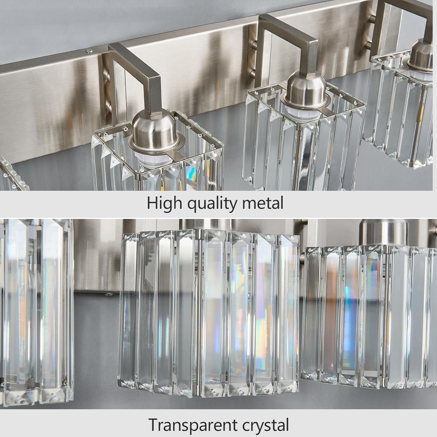 Modern Bathroom Vanity Light 4-Lights Brushed Nickel Vanity Light Crystal Wall Light Bathroom Light Fixtures