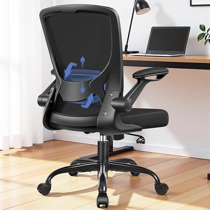 Ergonomic Office Chair, Mesh Computer Chairs with Lumbar Support, Swivel Desk Chair with Flip-up Arms and Adjustable Height, Black