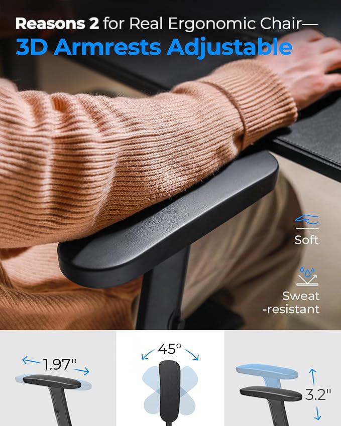 Ergonomic Office Chair - Big & Tall 6'6" Mesh Chair with Dynamic Lumbar Support, 4-in-1 Quick Adjust, 350lbs Capacity - BIFMA Certified Computer Chair for Home Office