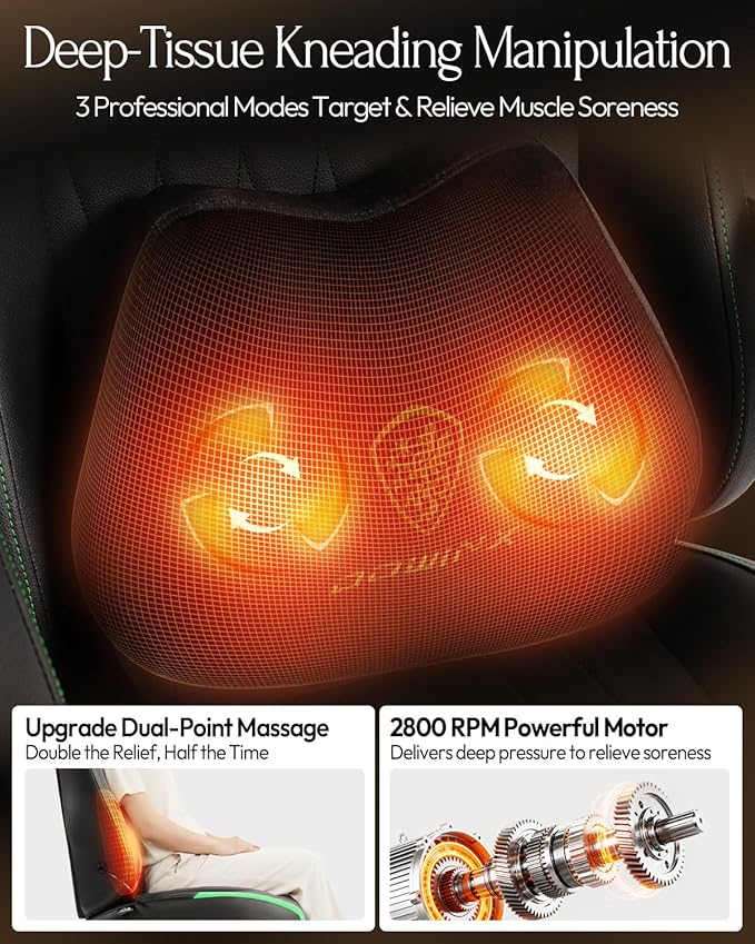 Dowinx Gaming Video Gaming Chair with Shiatsu Neck Massage and Lumbar Support for Home Office High Back Recliner Height Adjustable Ergonomic Comfy Leather Computer Desk Chair (Green)