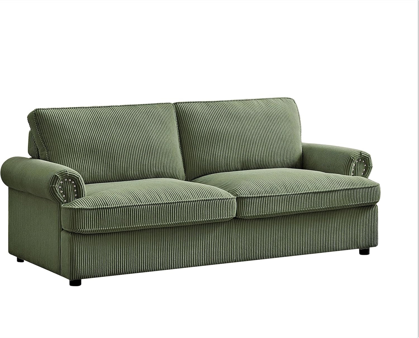 Reversible Sleeper Sofa Bed with Comfortable Memory Foam Mattress, Convertible Corduroy Full Size Pull Out Couch for Living Room, Space Saving Furniture, 72" Wide, Rounded Arms, Dark Green