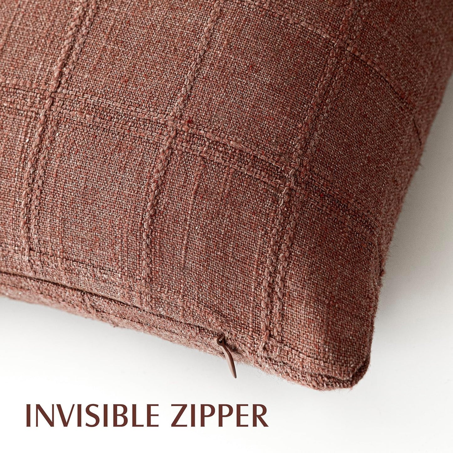 Foindtower Set of 2 Decorative Linen Check Throw Pillow Covers Neutral Farmhouse Vintage Cushion Covers Modern Boho Home Decor for Sofa Chair Couch Bedroom Living Room Outdoor,26×26 Inch,Autumnal Red