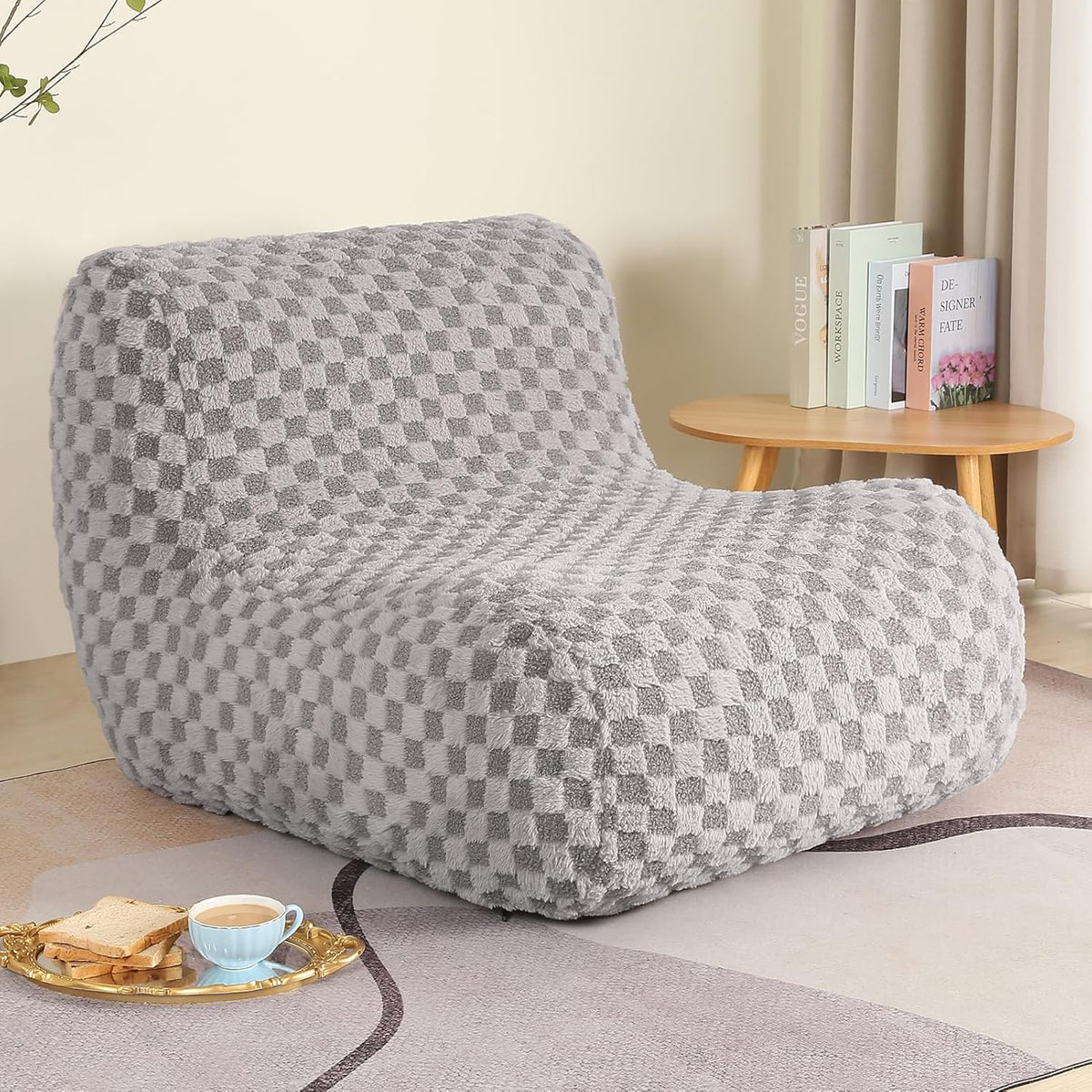 Bean Bag Chairs for Adults, Comfy Floor Sofa with Memory Foam, Giant Bean Bag Couch for Living Room Bedroom Dorm Office, Smoke Grey