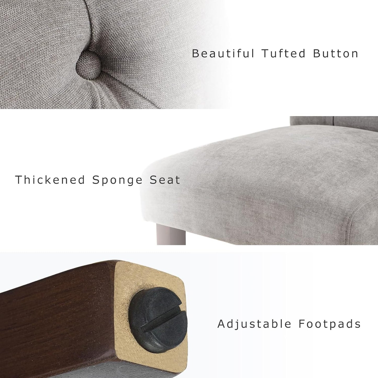 COLAMY Button Tufted Dining Chairs Set of 4, Parsons Upholstered Fabric Dining Room Chairs Kitchen Chairs with Wood Legs and Padded Seat, Light Grey