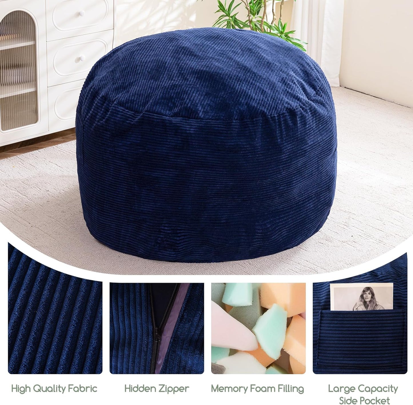 HIGOGOGO Giant Bean Bag Chair Bed for Adults,Convertible Beanbag Folds from Lazy Chair to Floor Mattress Bed,Large Floor Sofa Couch for Adult,Couples,Family,High-Density Foam Filling, Machine Washable