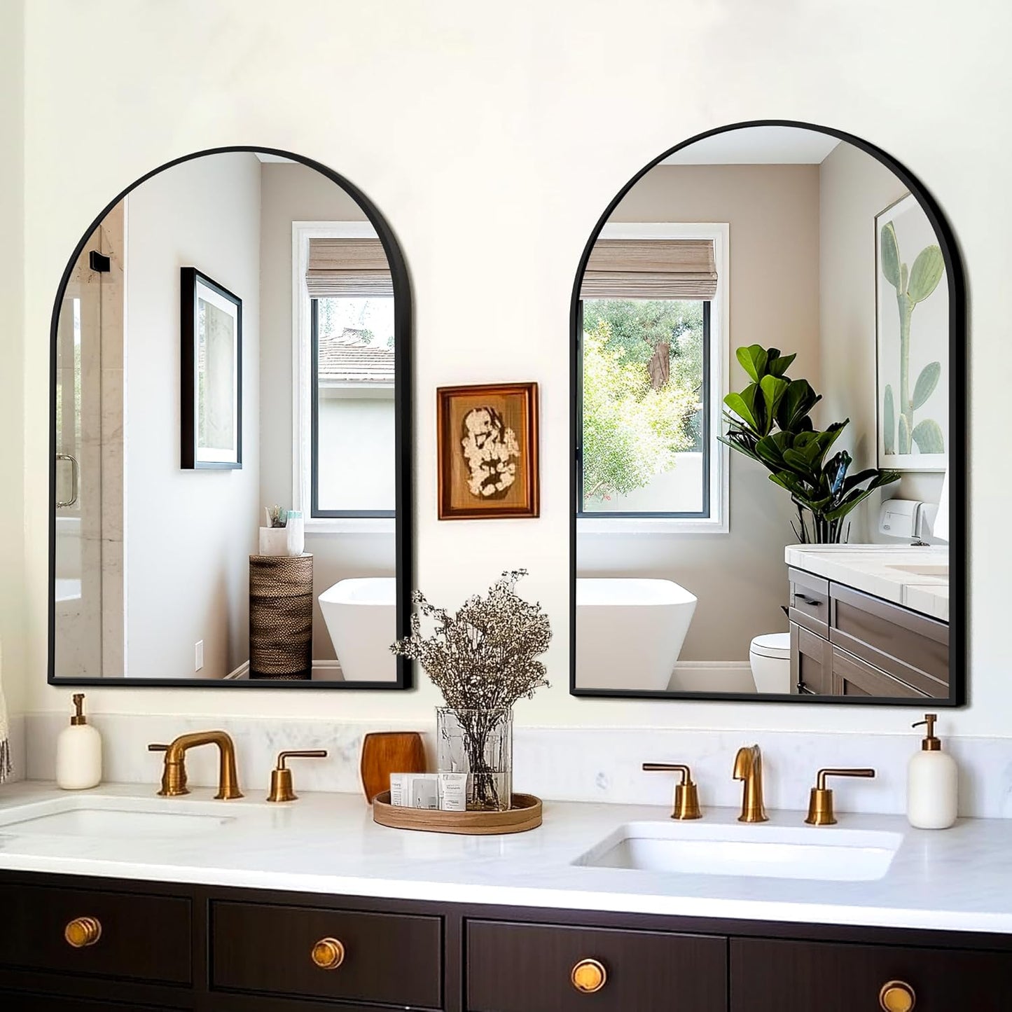 FICTOR Bathroom Mirror for Wall,2 Pack 24”x36” Arched Vanity Bathroom Mirror for Over Sink, Metal Framed with HD Shatter-Proof Glass for Entryway, Living Room,Bedroom(Black)