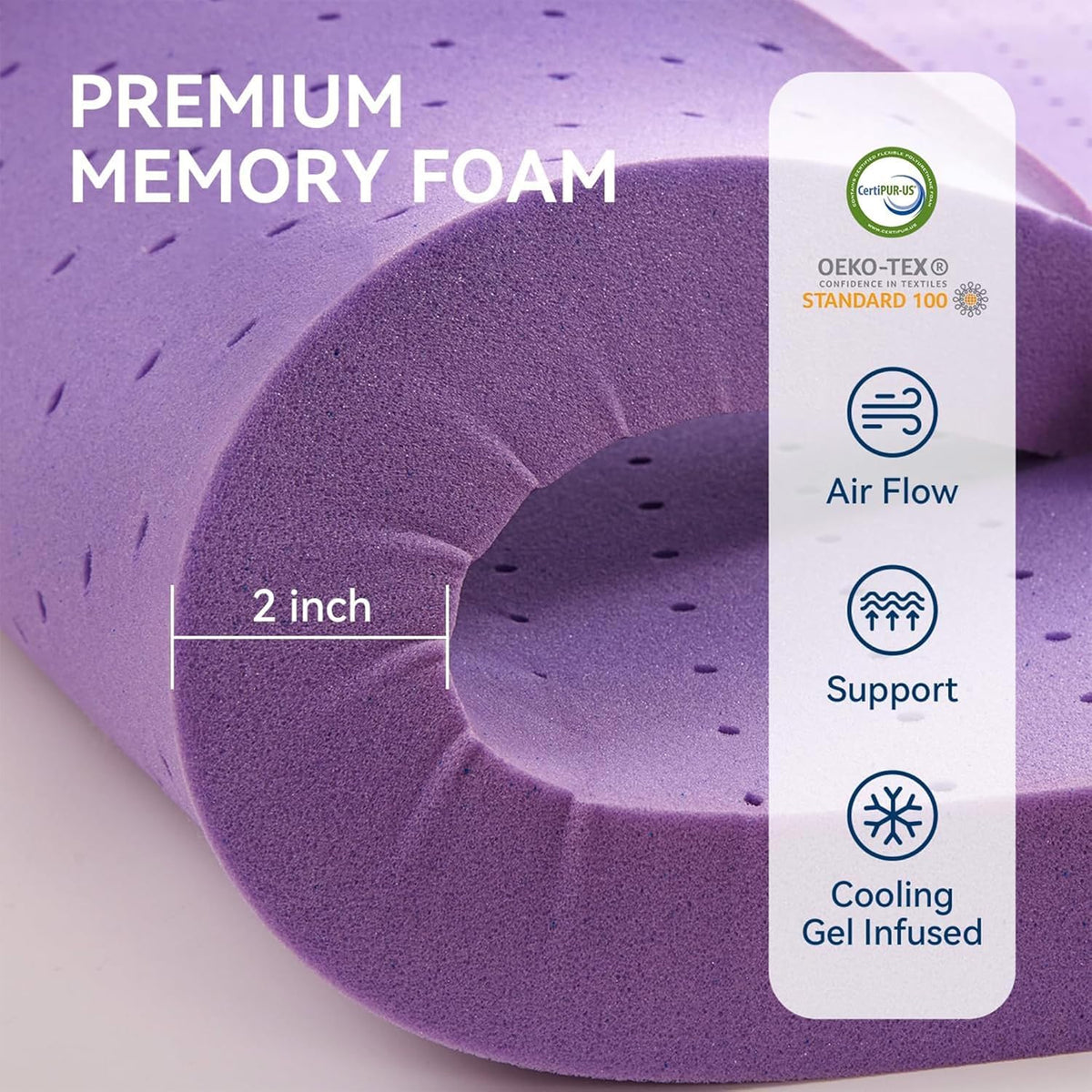 BDEUS Dual Layer 5 Inch Memory Foam Mattress Topper Twin Size, 2 Inch Gel Memory Foam Plus 3 Inch 1450 GSM Down Alternative Quilted Pillow Top Mattress Pad Cover,White